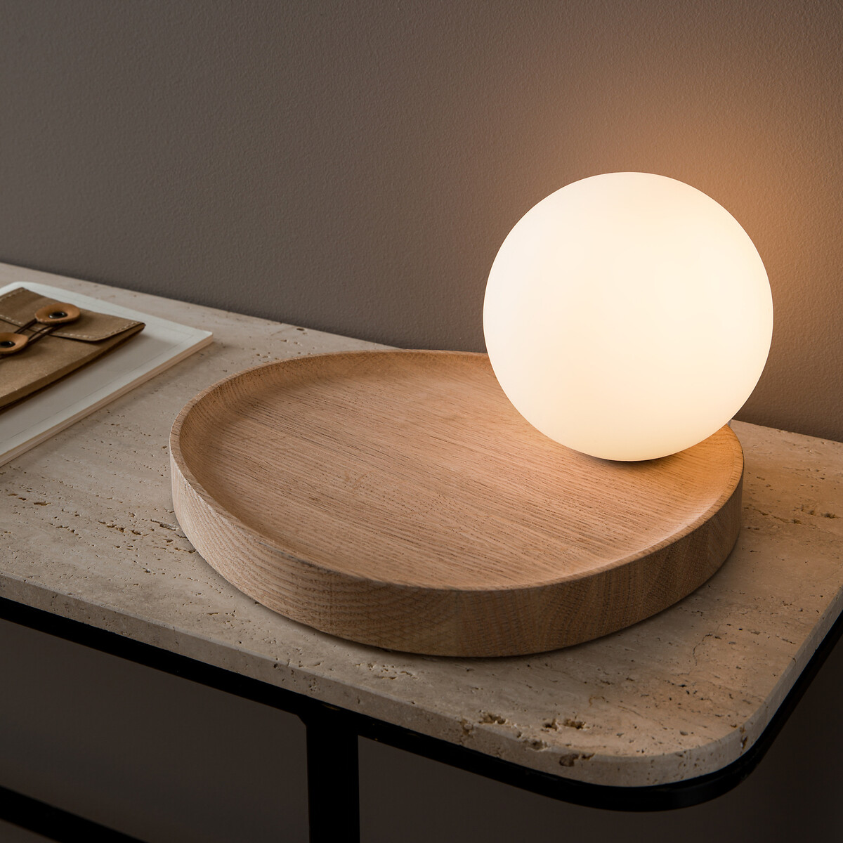 Hannasta Oak &amp;amp; Opaline Globe Table Lamp