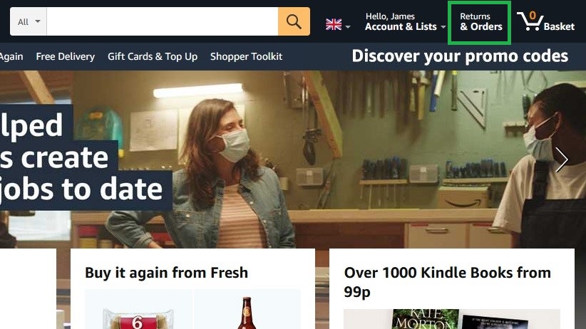 How to cancel an Amazon order on PC step 1: Click Return & Orders