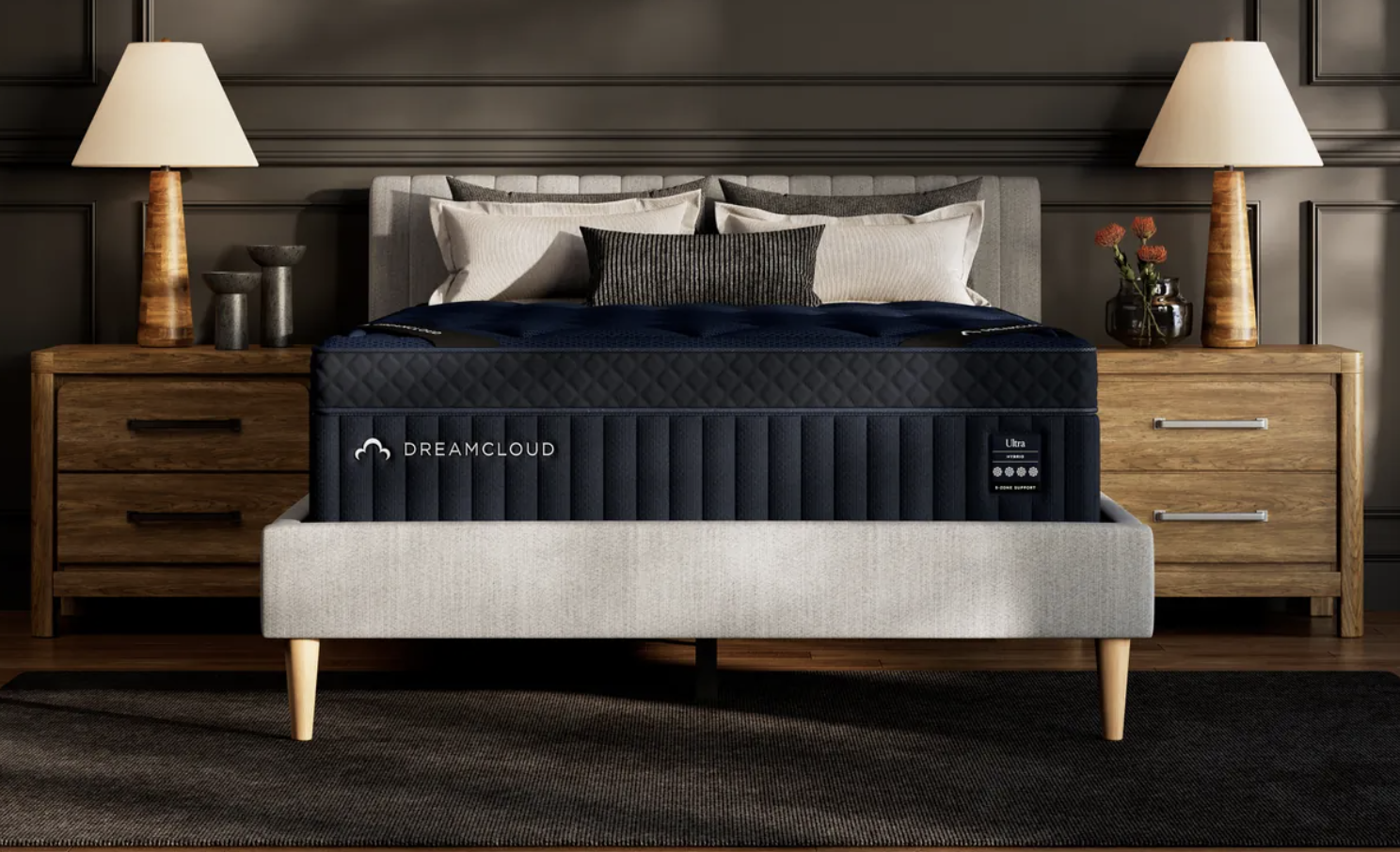 DreamCloud Ultra Hybrid Mattress between two bed frames