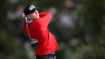 Amateur Preston Summerhays of the United States plays his shot from the 12th tee during the final round of the Fortinet Championship at Silverado Resort and Spa on September 17, 2023 in Napa, California.