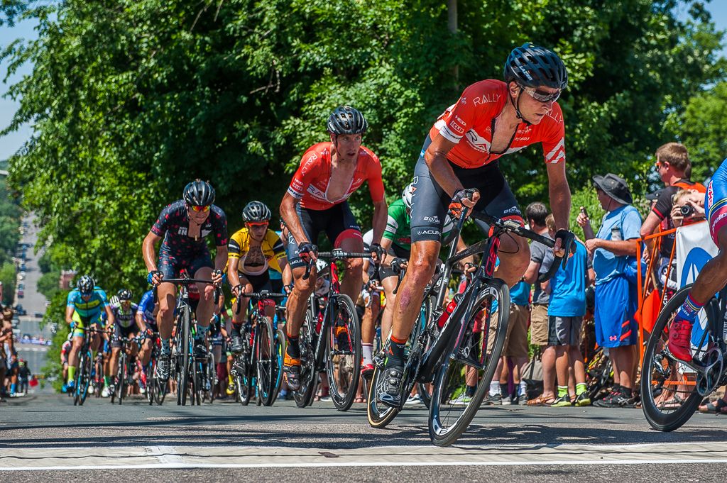 The ever present Danny Pate leads his Rally Cycling teammates Tom Zirbel and Even Huffman over the finish line