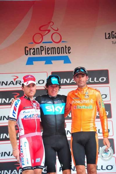 The Gran Piemonte podium: Luca Paolini (Katusha Team), Rigoberto Uran (Team Sky) and Gorka Verdugo (Euskaltel - Euskadi)