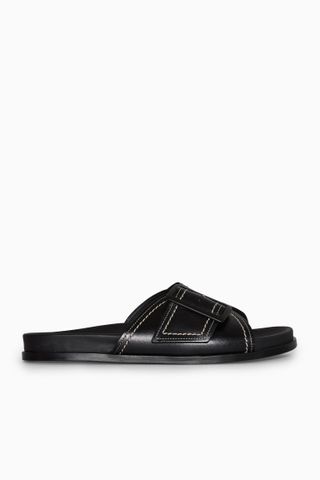 COS, Contrast-Stitch Buckled Leather Slides