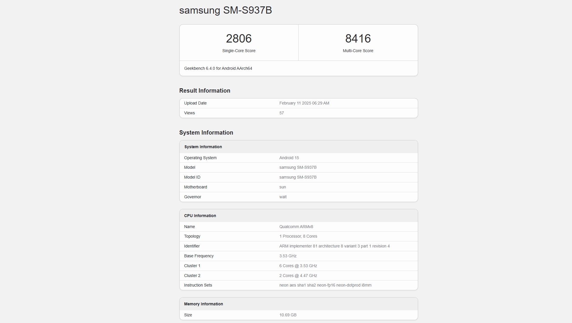 An early Geekbench listing for the Samsung Galaxy S25 Edge