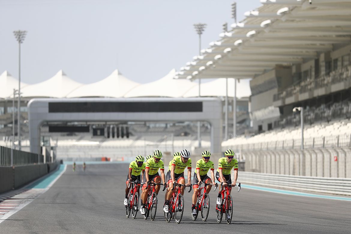 The Trek-Segafredo riders train on the Yas Marina Circuit