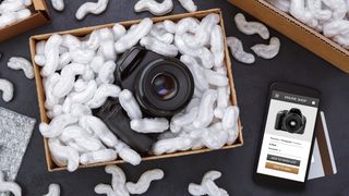 A camera inside of a shipping box