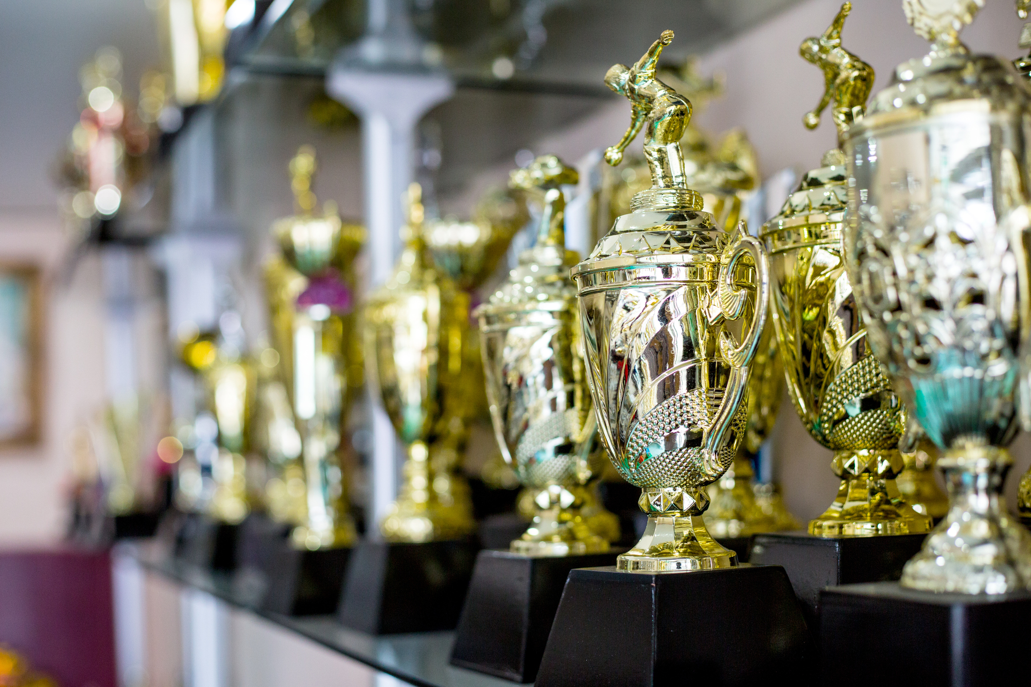 A collection of golf trophies