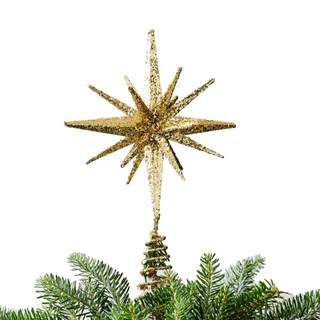 A glittery gold tree topper