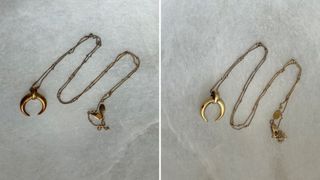 Necklace before and after being cleaned