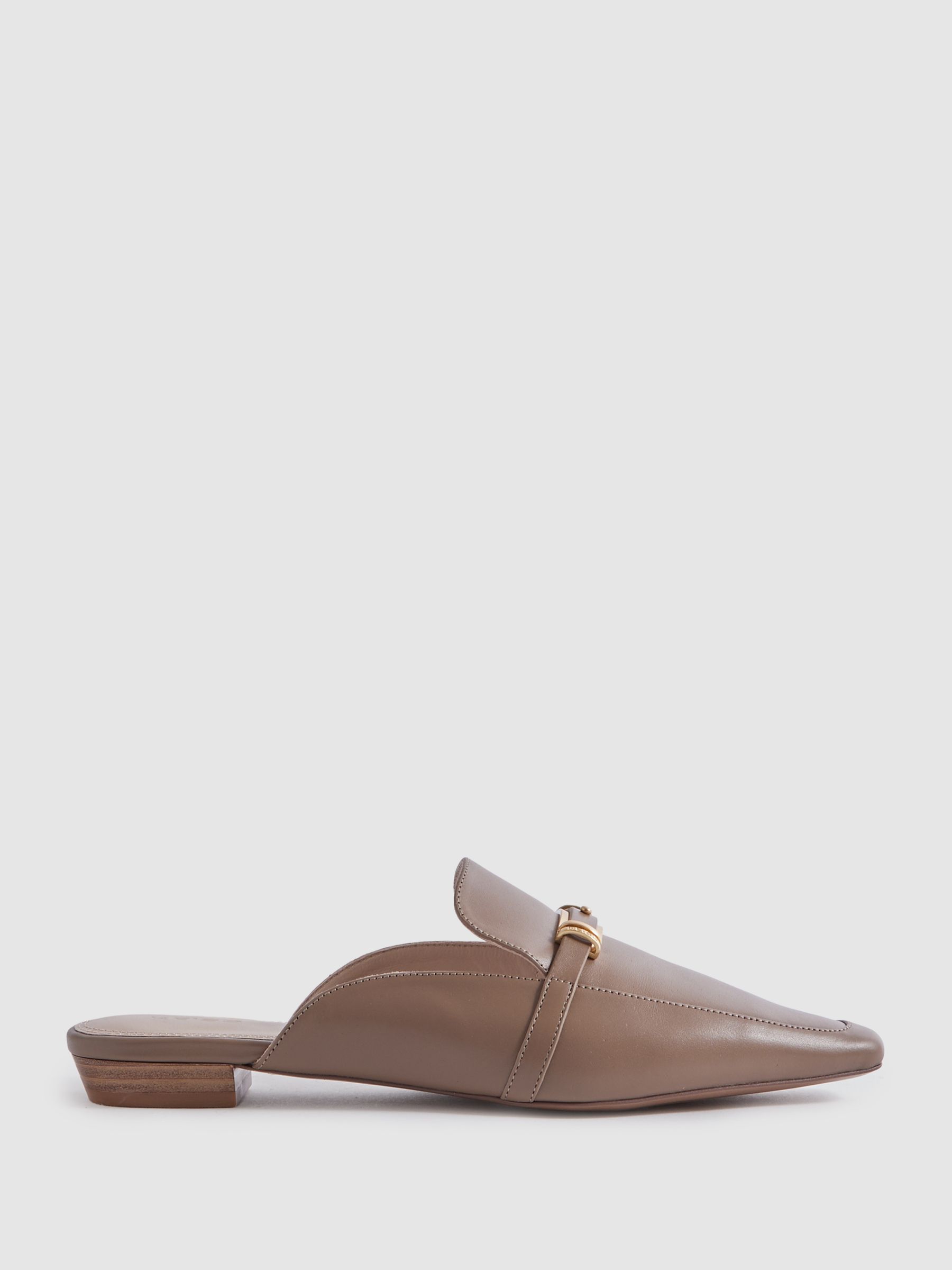 Flat Leather Mules in Taupe