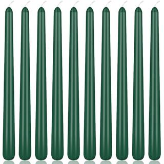 10 Inch Hunter-Green Taper Candles, 10 Pack Unscented Candlesticks for Christmas Spring Dinner Wedding and Home Decoration, Smokeless and Dripless Emergency Candles