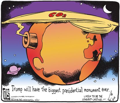 Political cartoon U.S. Trump monument climate change air pollution
