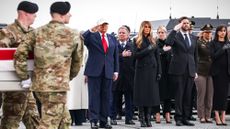 President Donald Trump and other top U.S. officials participate in dignified transfer of slain U.S. Maj. Jeffery R. O'Brien after his body arrived at Dover Air Base from Kuwait.