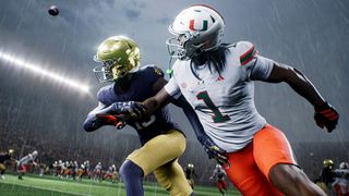 Football players from LSU and Utah chasing the ball in College Football 27