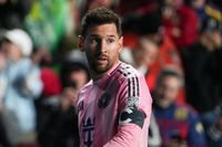 Lionel Messi looked to be in disapproval over a chant from the supporters groups in the final minutes of the 2-0 victory over the Portland Timbers