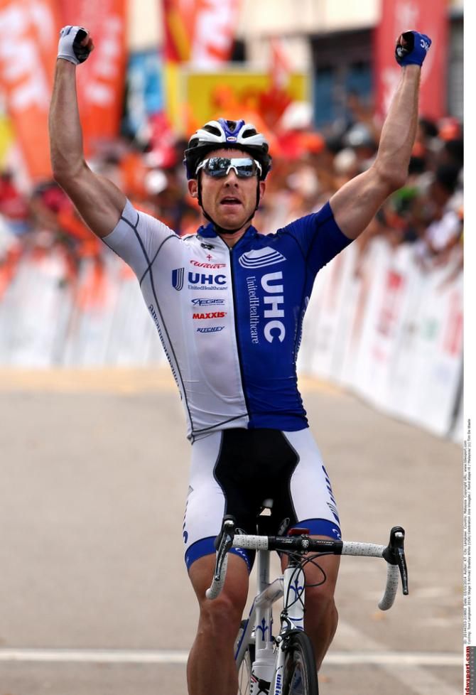 Brad White (UnitedHealthcare) arms aloft after winning stage 5