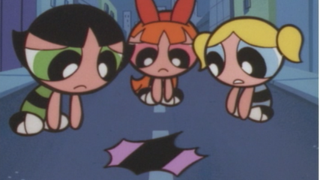 The three girls looking at Bunny's costume in The Powerpuff Girls.
