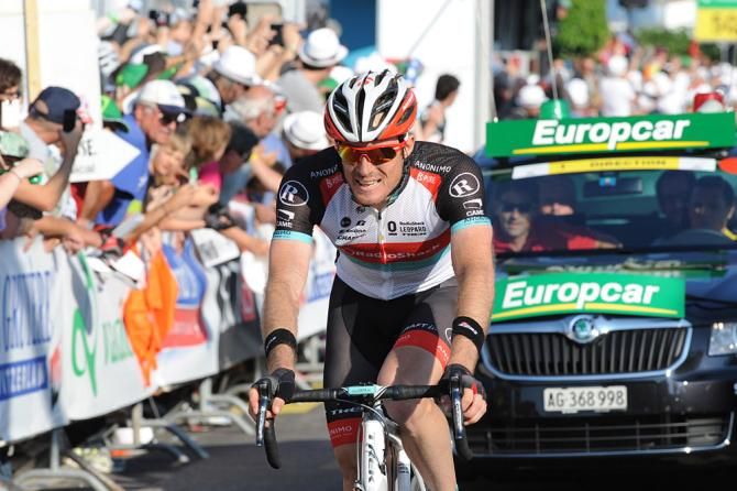 Gregory Rast crosses the line to win stage 6 of the Tour de Suisse