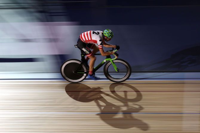 Austria's Andreas Graf on the attack at the 2018 London Six Day