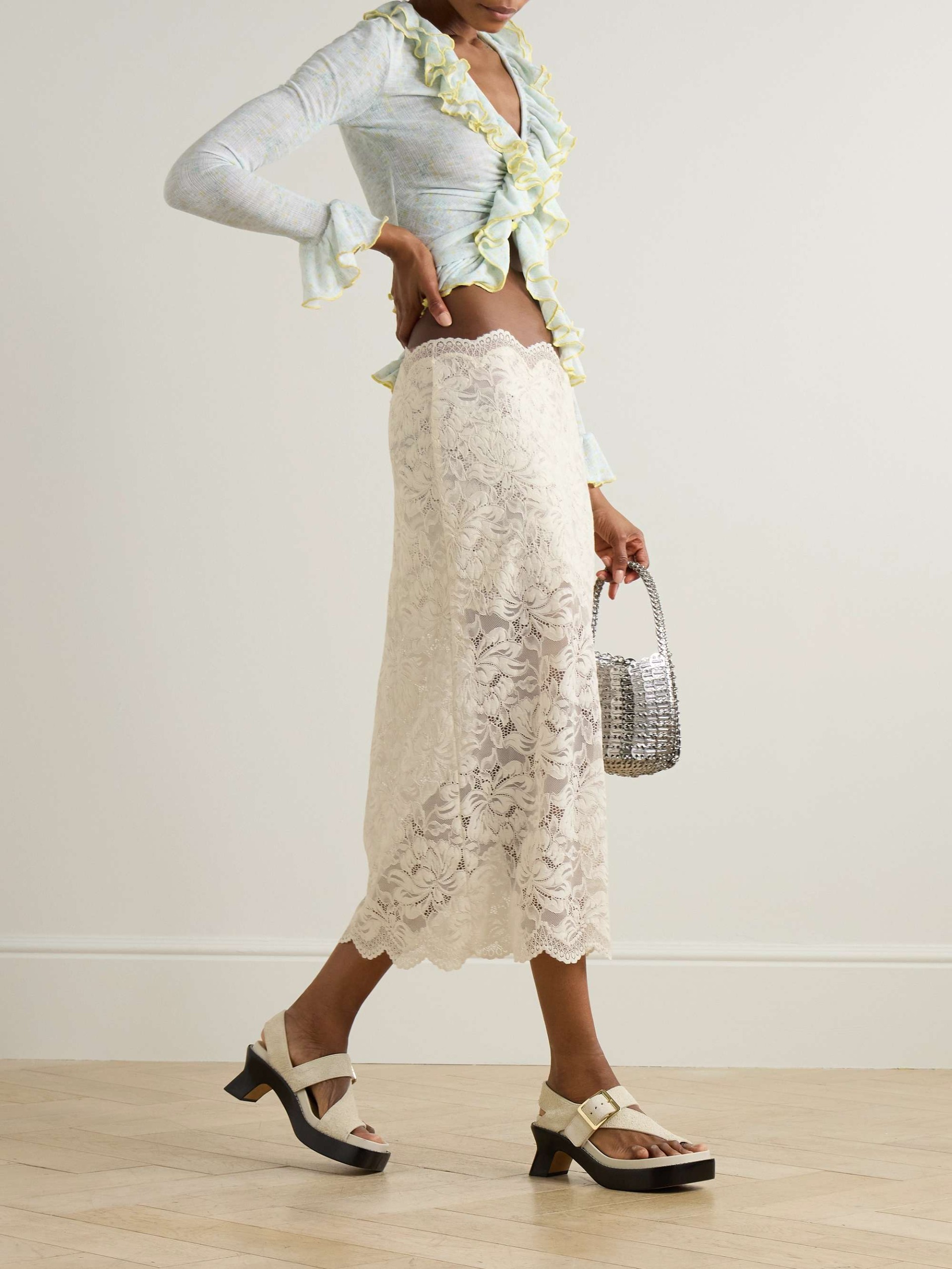 Scalloped Lace Midi Skirt
