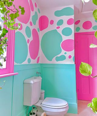Colorful pink and blue bathroom