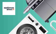 Appliances Direct logo placed over an image of household products such as washing machine, bbq