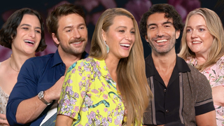 Blake Lively, Jenny Slate, Brandon Sklenar, Justin Baldoni and Colleen Hoover interview for "It Ends With Us."