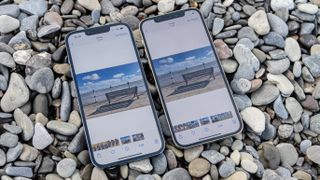 iPhone 12 Pro and iPhone 13 Pro on pebble beach