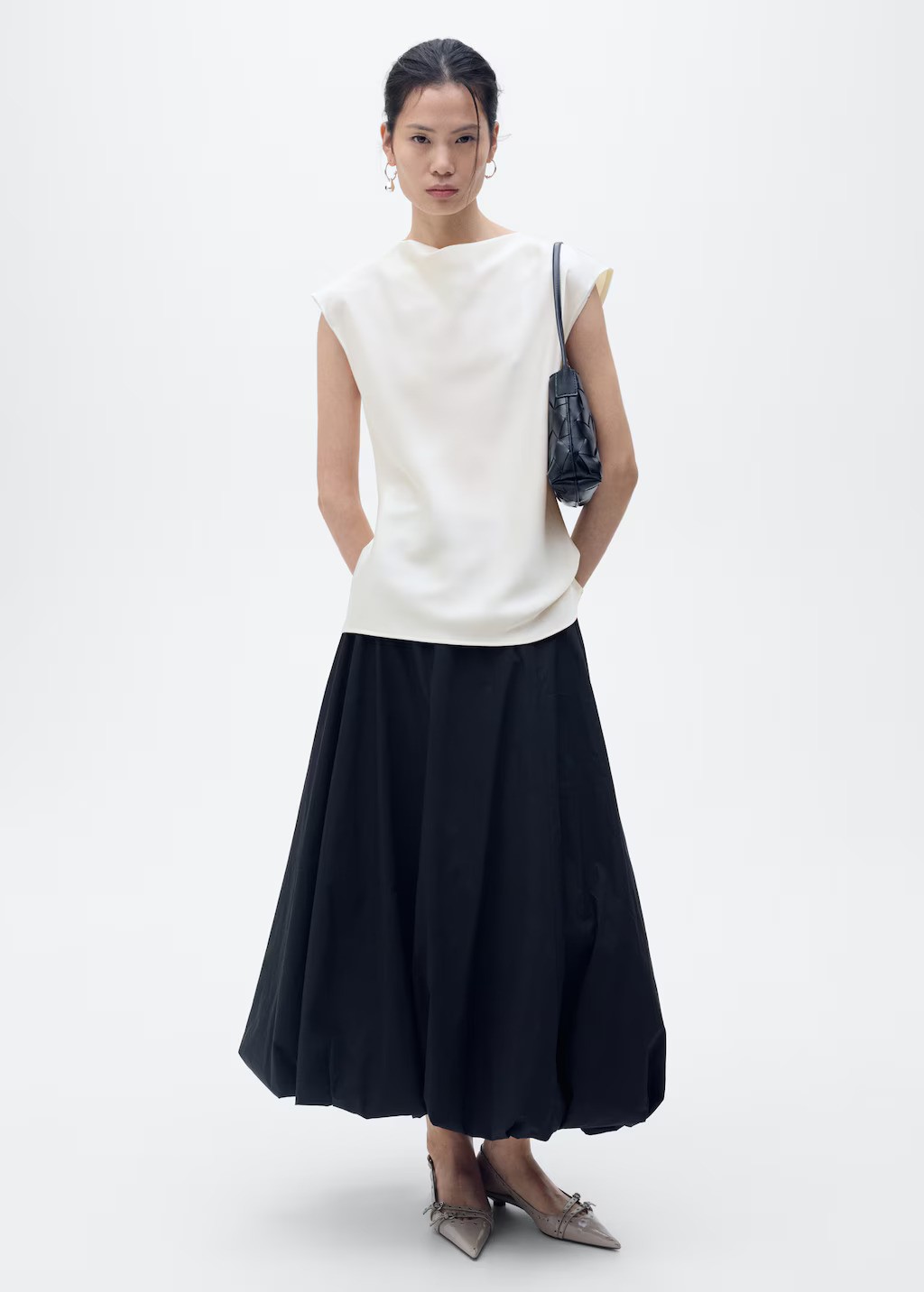 MANGO, Satin Blouse With Draped Neck