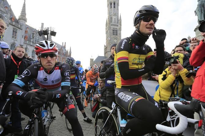 Tom Boonen and Fabian Cancellara on the start line