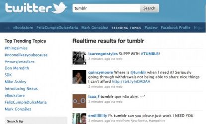 Tumblr users take to Twitter to vent frustrations over the service outage.