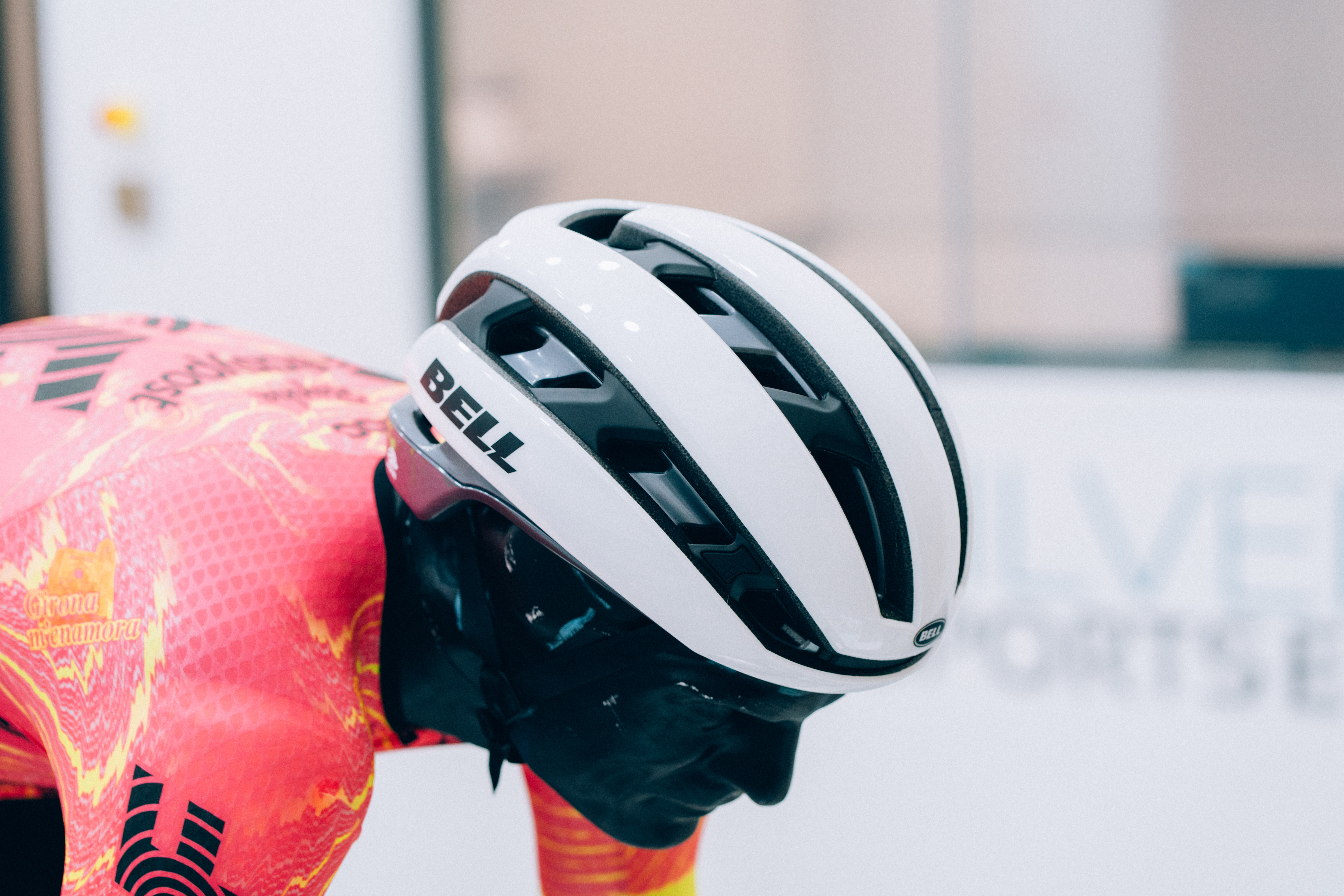 A close up of helmets being tested in the wind tunnel