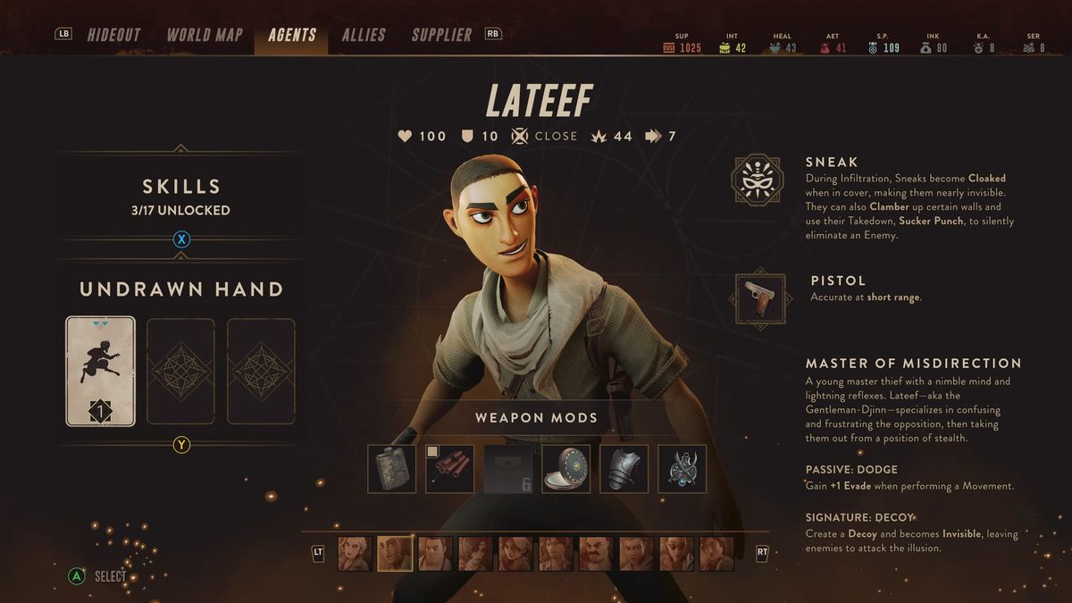 Character selection menu in Lamplighters League