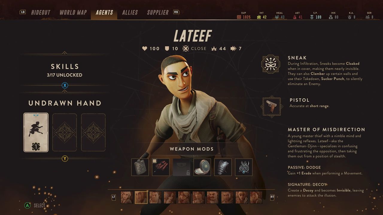 Character selection menu in Lamplighters League