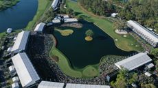 A bird's eye view of the 17th hole at TPC Sawgrass Stadium Course