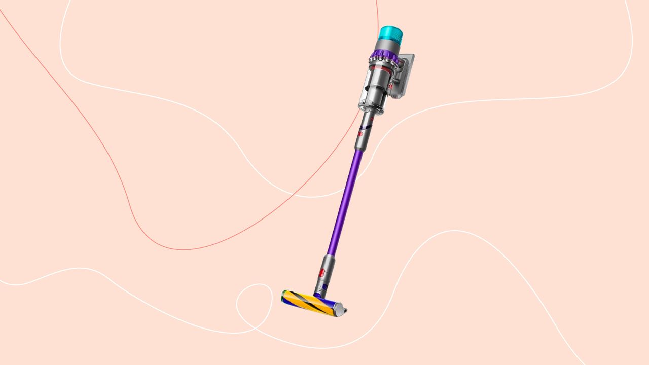 Dyson Gen5 Detect on Ideal Home pink graphic background