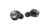 A pair of the sennheiser momentum true wireless 2 earbuds in black with a silver logo