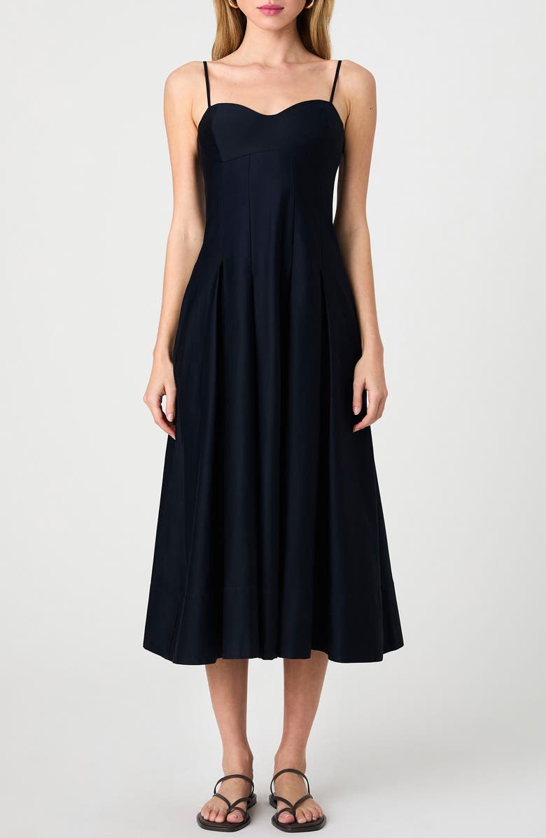 Pleated Stretch Cotton Sateen Midi Dress