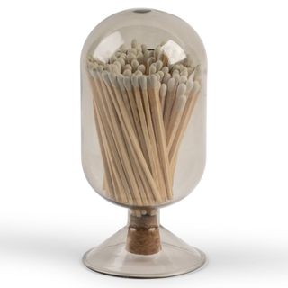 Amaze Glass Match Cloche - Matches in a Jar With Striker. Use With Artisan Salts, Bathroom Accessories. Includes Attachable Match Striker and 130 Safety Matches. (smoke With White Matches)