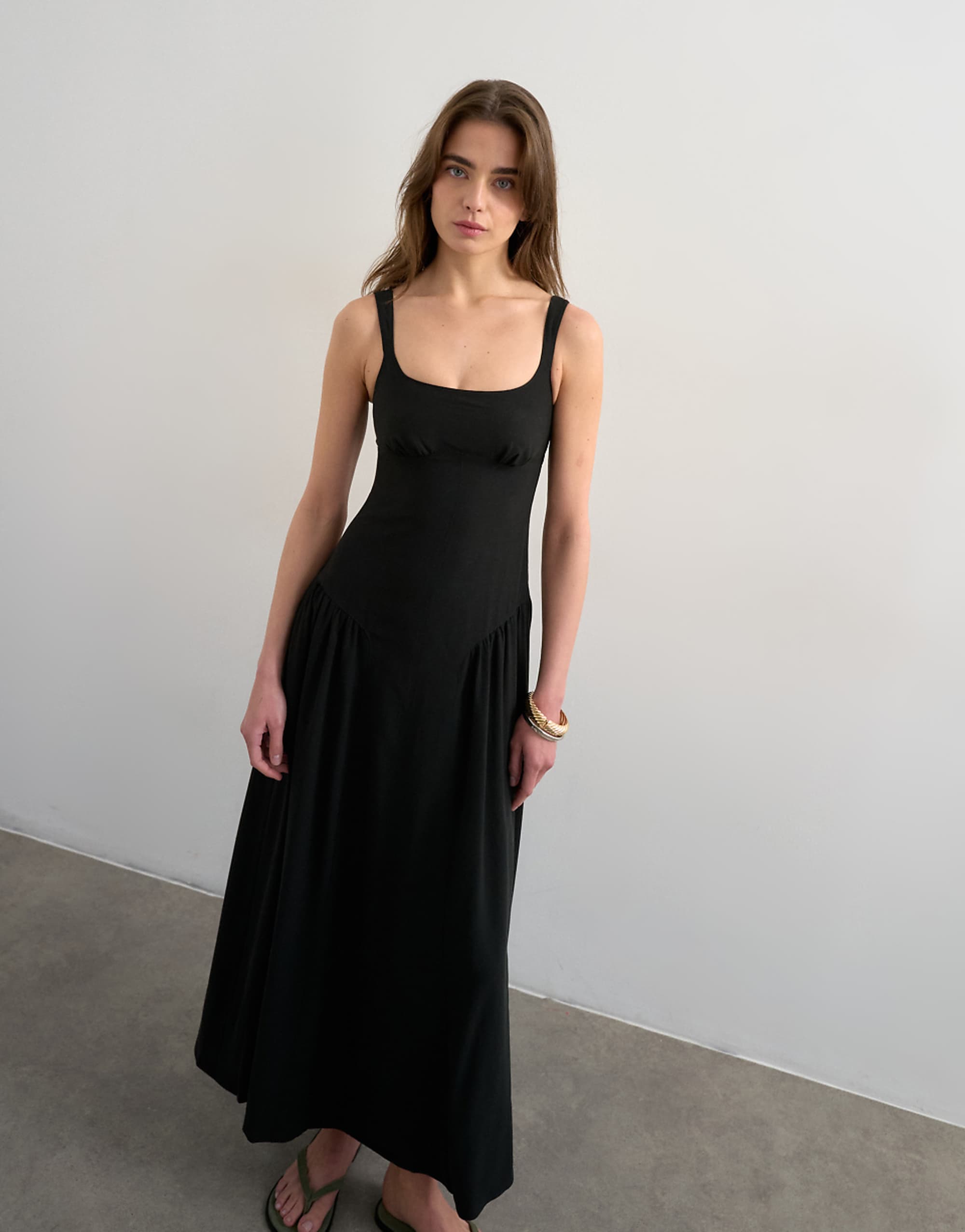 Topshop Dropped Waist Maxi Dress in Black