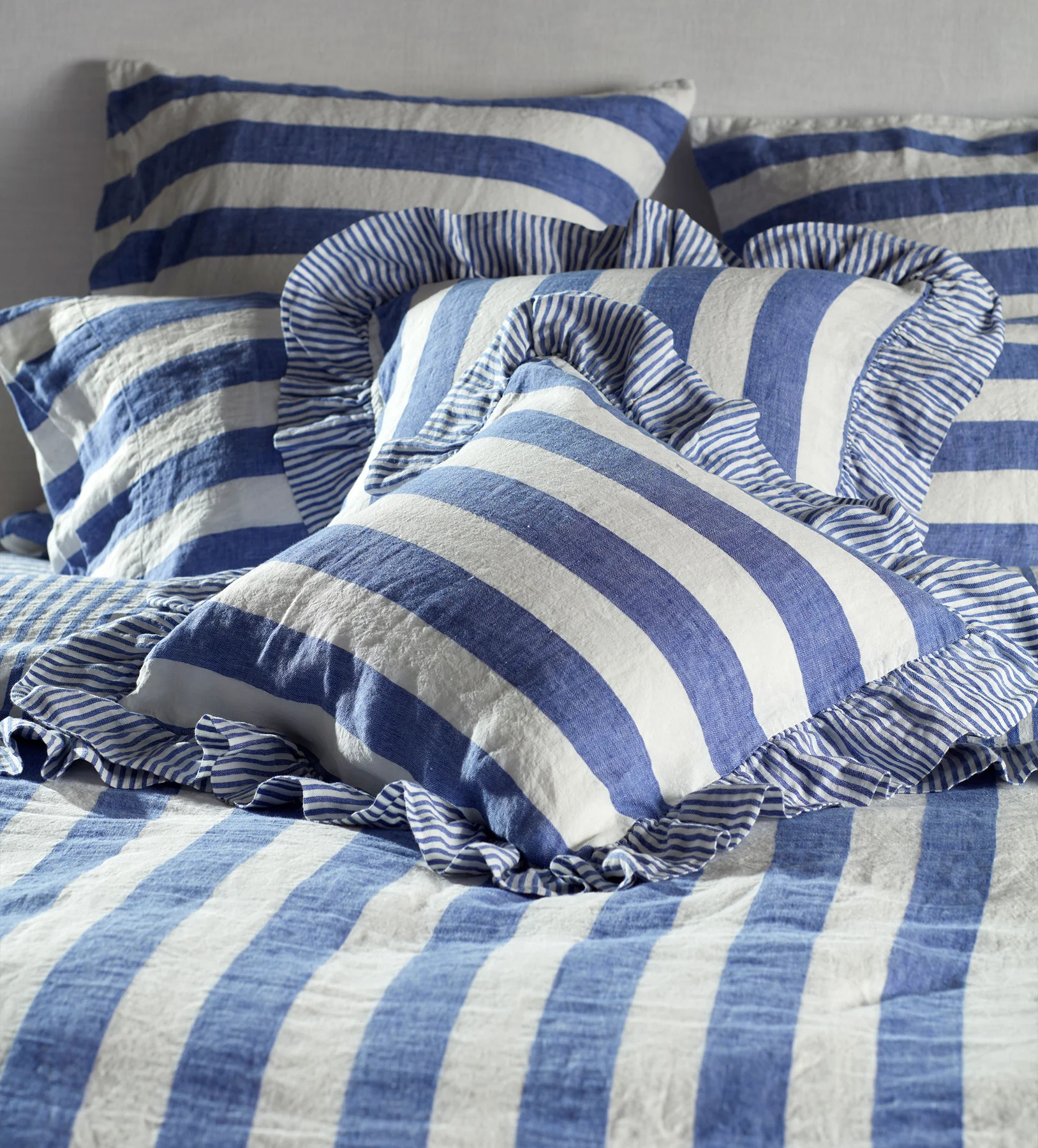 Secret Linen Store, Cobalt Cora Stripe 100% Linen Bed Linen