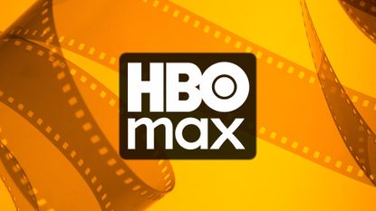 HBO Max logo on orange film reel background