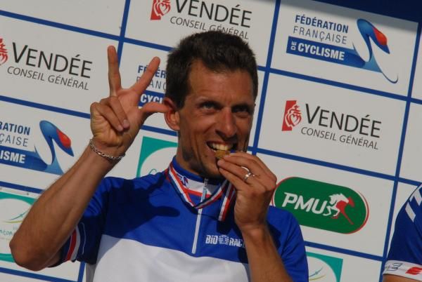 Nicolas Vogondy indicates this is his third national title, his first in the time trial.