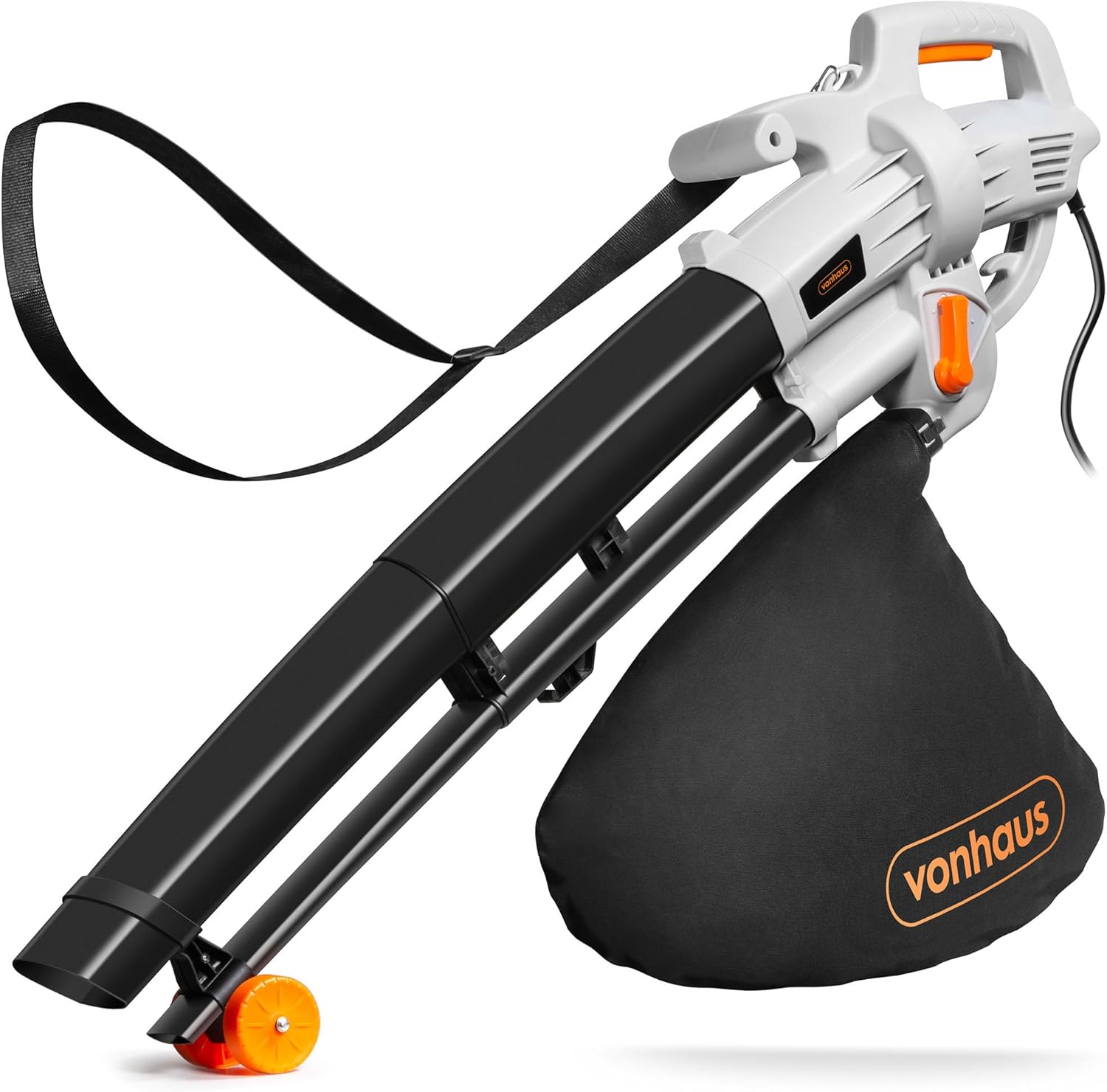 Vonhaus Leaf Blower and Vacuum 3000w &amp;ndash; Corded Leaves Collector, Clear Gardens, Patios, Gutters, Driveways &amp;amp; More &amp;ndash; Lightweight, 10m Cable, Shoulder Strap, Wheels, 35l Collection Bag &amp;ndash; 3 Year Warranty