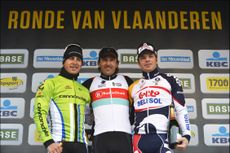 Peter Sagan and Jurgen Roelandts flank 2013 Tour of Flanders winner Fabian Cancellara
