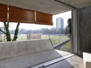 View from the interior of the concrete apartments in Zurich, Switzerland