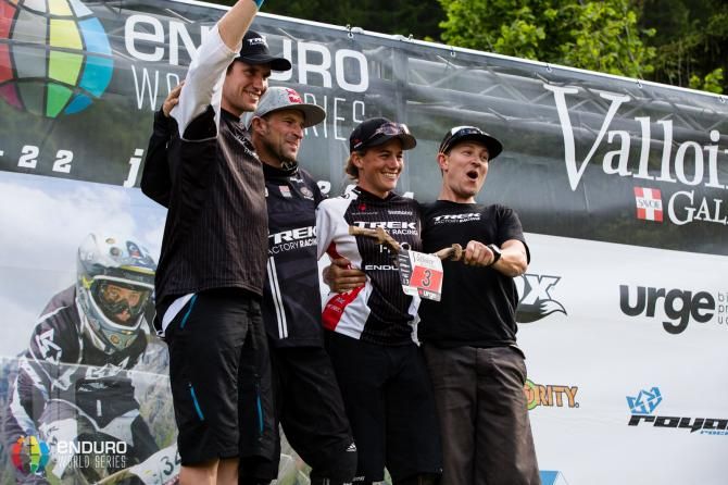 Team podium at the EWS in Valloire