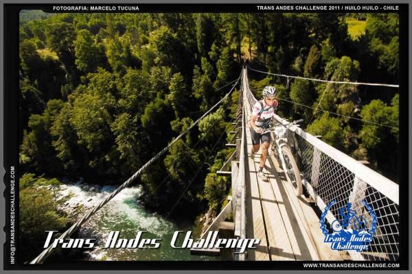 A racer crosses a bridge in the Trans Andes Challenge