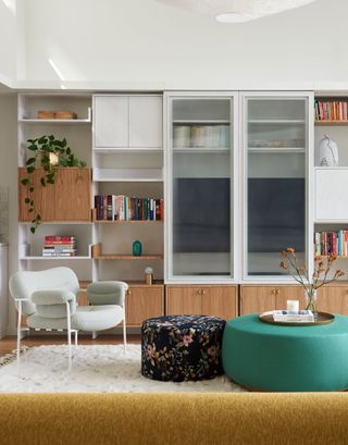 a modern apartment with built in storage