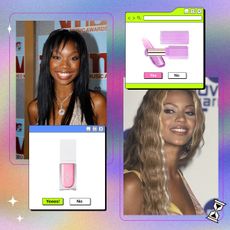 Y2K collage featuring celebrities wearing glitter lipstick